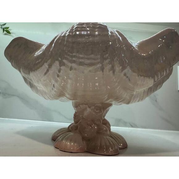 Clam Conch Seashell Vintage Pink Glaze Planter Centerpiece Bowl Birdbath - Picture 8 of 8